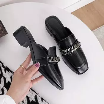 Женские тапочки-мулы с квадратной головкой, женские сандалии на массивном каблуке, уличные повседневные шлепанцы, черные удобные женские модные сандалии 35 бежевый