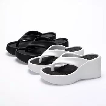 Женские тапочки на каблуке, летняя модная обувь на высоком каблуке и платформе, толстая подошва, нескользящие пляжные женские шлепанцы 35-36(fit 22.5-23cm чёрный