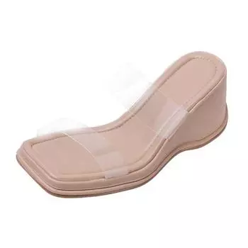 Женские тапочки на каблуке с покатым каблуком, лето 2024, новые корейские прозрачные шлепанцы с квадратной головкой, свободные тапочки для улицы, женские тапочки 35