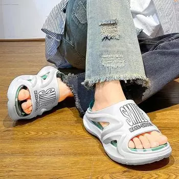 Женские тапочки на лето 2024 года. Шлепанцы для среднего возраста. Женские дизайнерские роскошные сандалии 2024 года. Босоножки на танкетке для женщин. Теннис. 36 чёрный