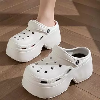 Женские тапочки на открытой платформе, лето 2024, непромокаемые пляжные сандалии из Эва, женские нескользящие садовые туфли на толстой подошве 35-36 белый