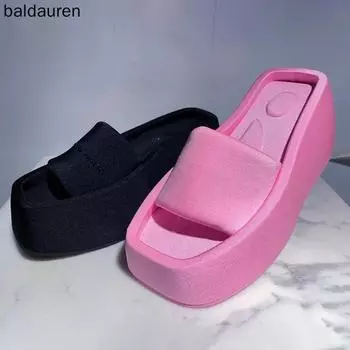 Женские тапочки на платформе, летние брендовые атласные сандалии с квадратным носком, женская сексуальная обувь на высоком каблуке, пляжные сандалии 36 небесно-голубой