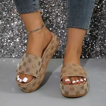 Женские тапочки на платформе Летние шлепанцы Женская обувь Дизайнерские сандалии на плоской подошве Босоножки с цветочным принтом Женская пляжная обувь Сандалии 36