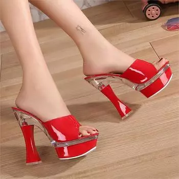 Женские тапочки на платформе с рыбьим носком, уличные тапочки, большие женские тапочки 34-43, пикантные туфли на высоком каблуке 14 см