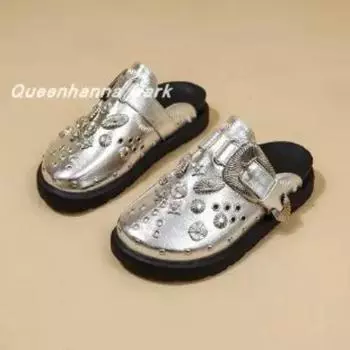 Женские тапочки на платформе с заклепками, кожаные сабо в стиле панк-рок, креативная повседневная обувь с металлической фурнитурой, женские уличные шлепанцы 35