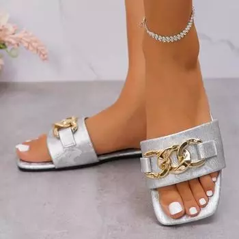 Женские тапочки на плоской подошве, летние новые модные сандалии с квадратным носком, женские повседневные шлепанцы, женские тапочки, тапочки 35