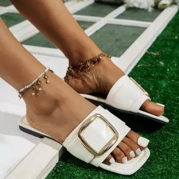 Женские тапочки на плоской подошве, модные пляжные сандалии с пряжкой, летняя повседневная обувь, новые женские шлепанцы, женские шлепанцы с открытой пяткой, Mujer 35 бежевый