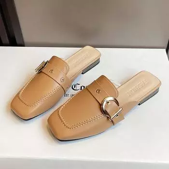 Женские тапочки на плоской подошве, модные сандалии с пряжкой и пяткой на спине, весна-лето, новые трендовые повседневные шлепанцы, женская обувь, женские шлепанцы 37 бежевый