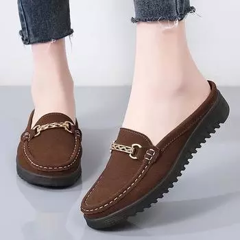 Женские тапочки на плоской подошве, мокасины для вождения, повседневные летние прогулочные туфли в стиле минимализма для мам, большой размер 35 чёрный