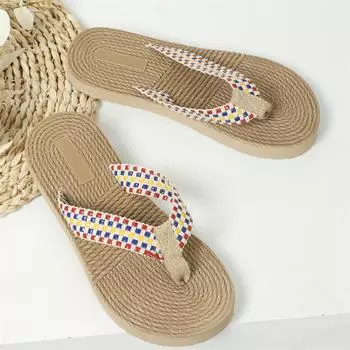 Женские тапочки на плоской подошве Новые плетеные тапочки с имитацией травы Женские уличные шлепанцы Модная пляжная обувь Женские сандалии 36