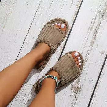 Женские тапочки на плоской подошве, новые роскошные хлопковые сандалии, нескользящие домашние теплые повседневные тапочки, дизайнерские шлепанцы для женщин, Zapatos De Mujer 36-37 коричневый