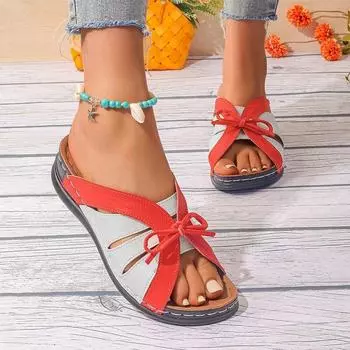 Женские тапочки на плоской подошве с бантом, обувь на платформе, пляжные модельные сандалии, повседневные прогулочные шлепанцы, летние модные уютные женские шлепанцы 36 фиолетовый