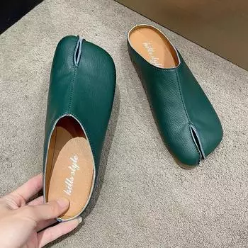 Женские тапочки на плоской подошве с разрезным носком, женские ленивые неглубокие мюли без застежек, женские мокасины с разрезным носком, повседневные удобные мягкие туфли Chaussure Femme 35