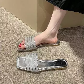 Женские тапочки на плоской подошве, сандалии на танкетке. Женские сандалии на плоской подошве. Летние тапочки Sandalias Mujer. Элегантная летняя обувь. 35