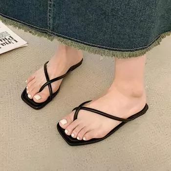 Женские тапочки на плоской подошве, сандалии с застежкой на носок, модные шлепанцы, новая летняя повседневная обувь, пляжные шлепанцы, пляжные шлепанцы с квадратным носком, женские шлепанцы 39 белый