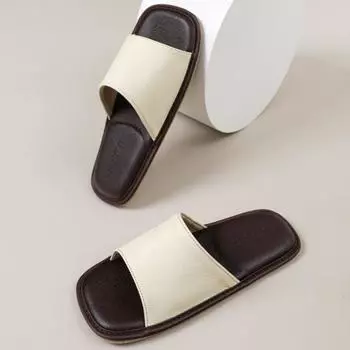 Женские тапочки на плоской подошве, тапочки из коровьей кожи, женские домашние массажные тапочки на каблуке, мужские нескользящие тапочки из говяжьей кожи с мягкой подошвой 35-36