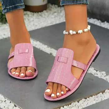 Женские тапочки на плоской подошве, удобные, легкие, пляжные сандалии для отдыха на открытом воздухе, летние новые модные тапочки 2024 года, повседневные, неглубокие, женские 36 чёрный