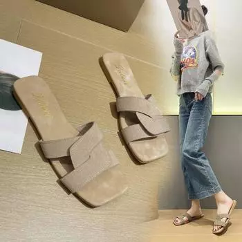 Женские тапочки на плоской подошве, женские летние трендовые удобные сандалии с квадратным открытым носком, легкие нескользящие пляжные шлепанцы, шлепанцы 35