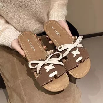 Женские тапочки на шнуровке с открытым носком, стильные, дизайнерские, модные, повседневные, женская обувь в стиле ретро, для отдыха на природе, пляжная, большого размера 35