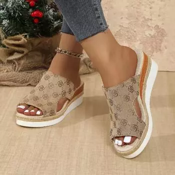 Женские тапочки на танкетке 2024 года, новые летние модные повседневные милые однотонные дизайнерские туфли для женщин, легкие удобные шлепанцы для женщин 36 хаки