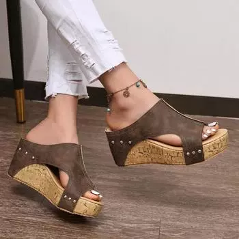 Женские тапочки на танкетке, летние римские сандалии, открытая платформа, ретро-мода, повседневные тапочки, шлепанцы, женские, Zapatos De Mujer 35