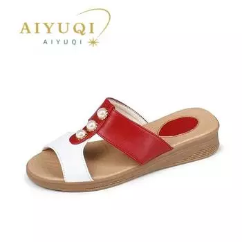 Женские тапочки на танкетке, летние тапочки на плоской подошве, женские нескользящие женские тапочки большого размера