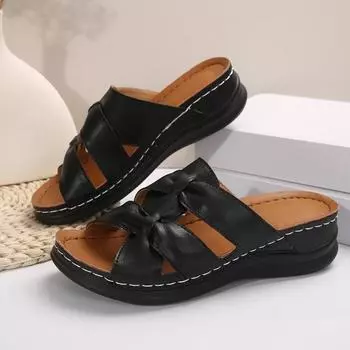 Женские тапочки на танкетке, модные летние повседневные удобные, хит продаж, нескользящие женские пляжные тапочки на платформе с открытым носком 36