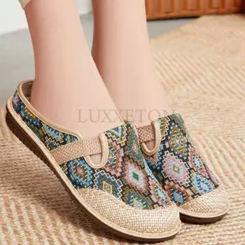 Женские тапочки на танкетке, нескользящие, премиум-тапочки, винтажная повседневная женская обувь на платформе в стиле ретро, сандалии больших размеров 36 красный