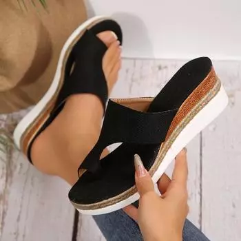 Женские тапочки на танкетке, новые летние удобные сандалии на платформе, модные нескользящие тапочки больших размеров, женские шлепанцы Zapatos De Mujer 36