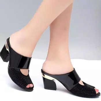 Женские тапочки на танкетке со стразами, сандалии с рыбьим ртом 35 бежевый