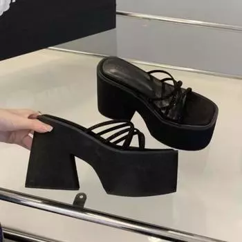 Женские тапочки на танкетке женские туфли на высоком каблуке 11 см обувь увеличивающая рост женские роскошные сандалии женские дизайнеры 34