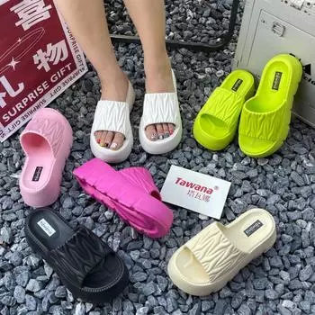 Женские тапочки на толстой подошве для летней одежды, изысканные модные сандалии, пляжная обувь, мягкие подошвы, уличные тапочки на толстой подошве 40-41(fit 39-40) розовый