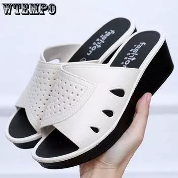 Женские тапочки на толстой подошве и высоком каблуке, летние домашние пляжные туфли на каблуке с уклоном, нескользящие женские тапочки 36 красный