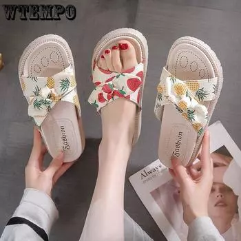 Женские тапочки на толстой подошве, летняя модная верхняя одежда, тапочки трапециевидной формы, пляжная обувь в сказочном стиле с перекрестными ремешками 35 красный
