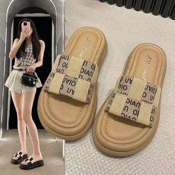 Женские тапочки на толстой подошве, летняя верхняя одежда, модные шлепанцы, универсальные сандалии в стиле ретро на высоком каблуке для женщин 35 чёрный