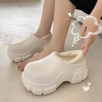 Женские тапочки на толстой подошве, зимняя теплая хлопковая обувь для женщин, удобная водонепроницаемая обувь для отдыха на открытом воздухе, мягкая, симпатичная женская обувь для дома 36-37 чёрный