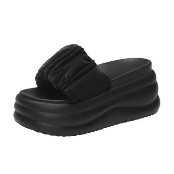 Женские тапочки на высокой платформе, летние пляжные шлепанцы, модные женские туфли на танкетке 8,5 см, женские розовые наружные сандалии на толстой подошве 34 чёрный