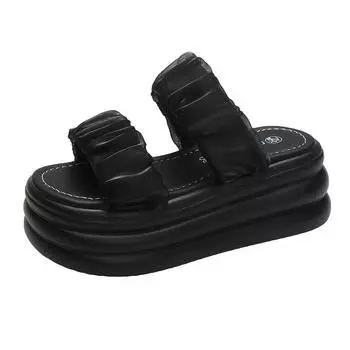 Женские тапочки на высокой платформе, новые летние сандалии на толстой подошве, женские повседневные пляжные шлепанцы на толстом каблуке высотой 7,5 см 34 чёрный