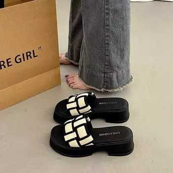 Женские тапочки на высокой платформе, весенние и летние римские сандалии на мягкой подошве 35