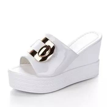 Женские тапочки, новинка лета 2021, женская обувь на танкетке «рыбий рот», женская обувь на платформе, модные женские сандалии из искусственной кожи на высоком каблуке 9 см, тапочки 35 белый