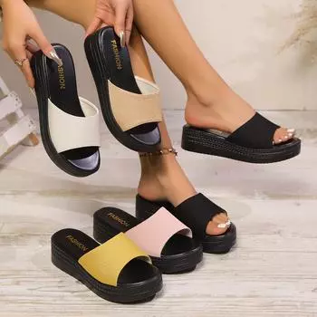 Женские тапочки, новые летние босоножки на толстом каблуке с танкеткой, сексуальные туфли на высоком каблуке для вечеринок, легкие повседневные тапочки, домашние тапочки для женщин 36