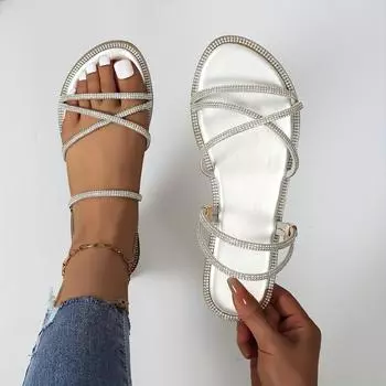 Женские тапочки Новые летние плоские блестящие модные дизайнерские сандалии Роскошные резиновые римские тапочки Шлепанцы Женские Zapatos De Mujer 36