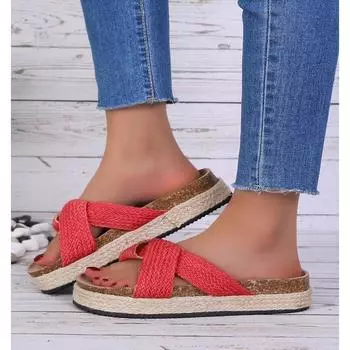 Женские тапочки, новые летние повседневные римские тапочки на толстой подошве, верхняя одежда, приморские пляжные шлепанцы, женская обувь размера плюс 43 35