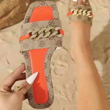 Женские тапочки, новые летние сандалии класса люкс на плоской подошве, пляжная обувь, трендовые брендовые дизайнерские женские тапочки, шлепанцы большого размера для женщин 36
