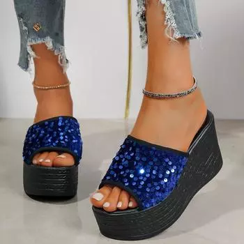 Женские тапочки Новые летние сандалии Клинья Платформа Пляжные тапочки Тренд Высокие каблуки Женская обувь Туфли Толстые шлепанцы Женские 36
