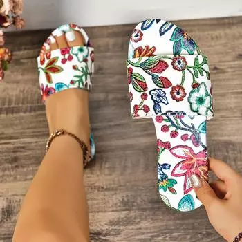 Женские тапочки Новые летние туфли с принтом для женщин Плоские пляжные повседневные сандалии Модные дизайнерские шлепанцы для женщин Zapatos De Mujer 36