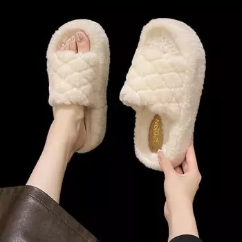 Женские тапочки, новые модные повседневные домашние тапочки из хлопка и плюша, плоские туфли для женщин, дизайнерские сандалии на платформе, женские шлепанцы 35 бежевый