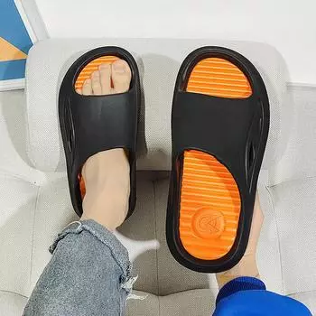 Женские тапочки, новые мужские летние тапочки из ЭВА с толстой подошвой для дома и ванной, нескользящие, с мягкой подошвой, для пар, классные тапочки 3,0 см, ощущение ног 36 чёрный