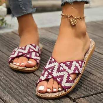 Женские тапочки, новые открытые домашние сандалии смешанных цветов, пляжная льняная обувь, летняя мода, удобные плоские тапочки, женские шлепанцы 35-36 чёрный