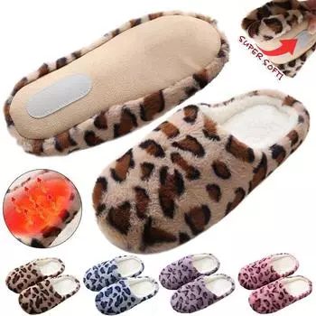 Женские тапочки, осенне-зимние домашние тапочки с леопардовым принтом, теплые плюшевые женские и мужские тапочки, немые нескользящие домашние тапочки с мягкой подошвой 42/43 красный
